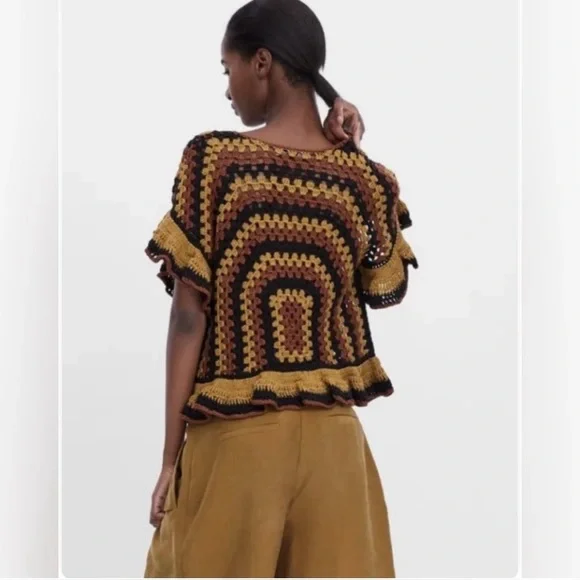 ZARA Open Weave Ruffle Peplum Retro Top Size: M - Picture 2 of 8
